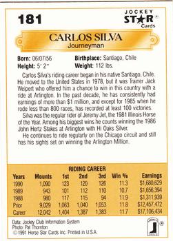 1991 Jockey Star Jockeys #181 Carlos Silva Back